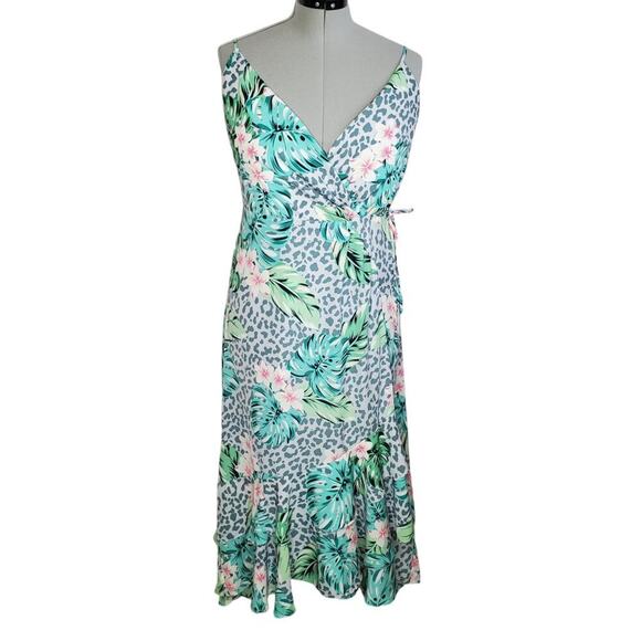 Adelyn Rae Betty Floral Print Wrap Dress, Size M, Floral Animal Print Tropical - Picture 1 of 11